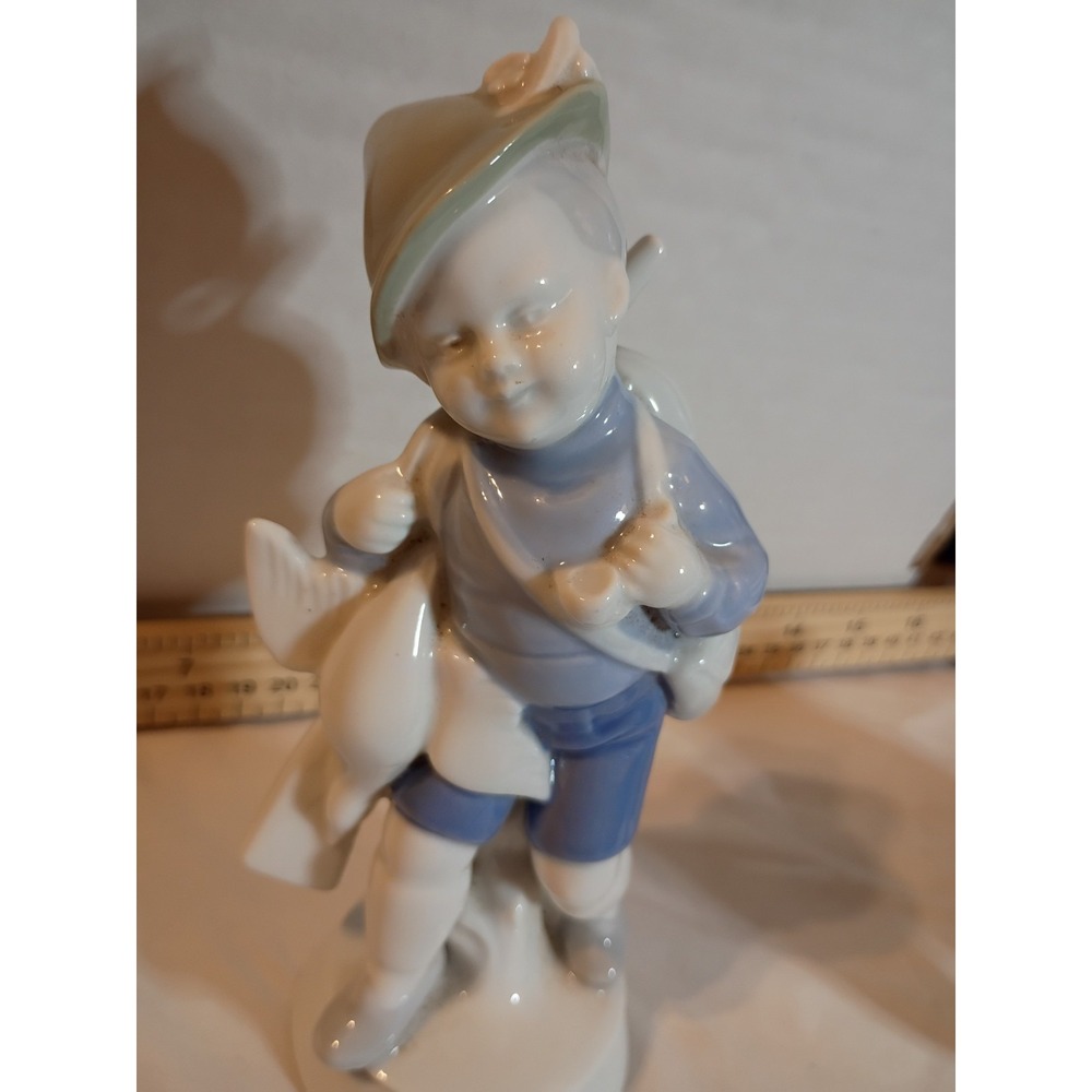 Gerold Porzellan Bavaria Boy Hunter with Goose Figurine Western Germany Vintage